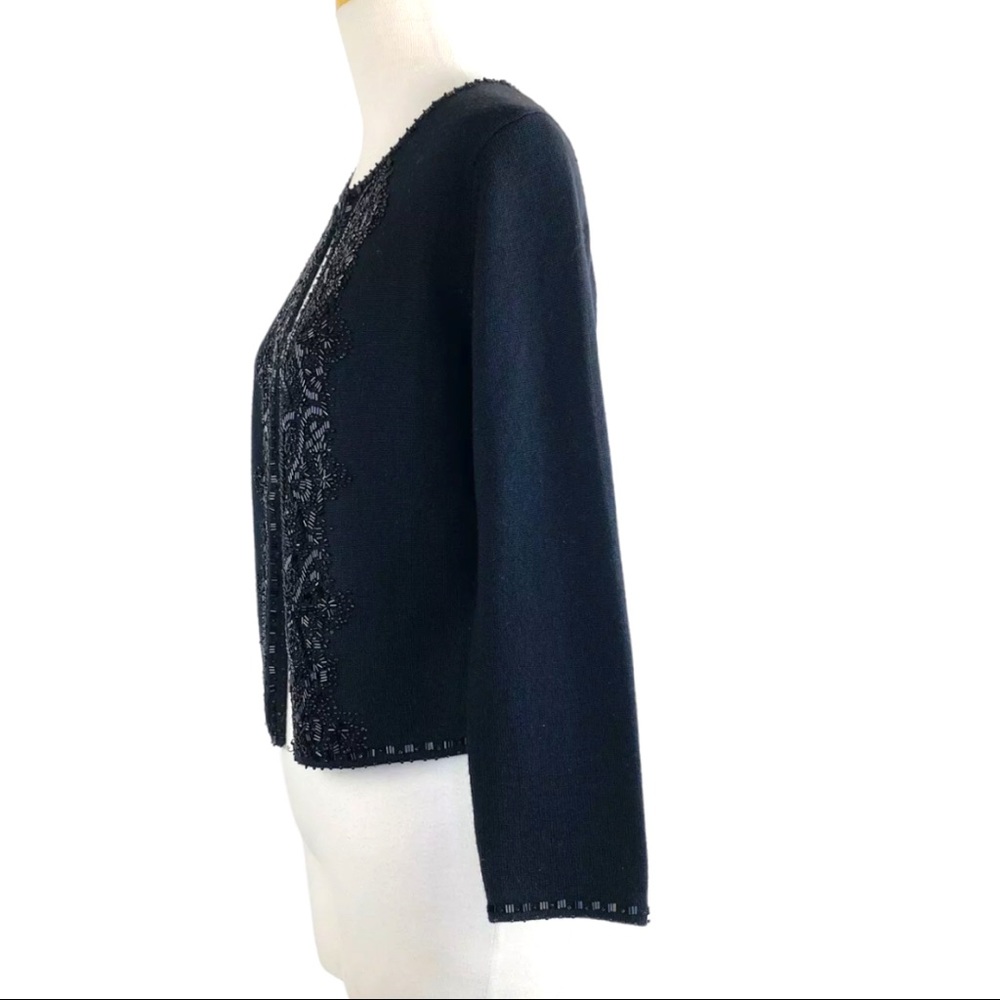 BROOKS BROTHERS Open Front Sweater Fine Merino Italian Wool Hand Beaded Black XS - Picture 6 of 12